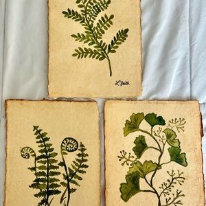 Handpainted Botanical Fern & Ginkgo Watercolor Trio - Green Artwork Set